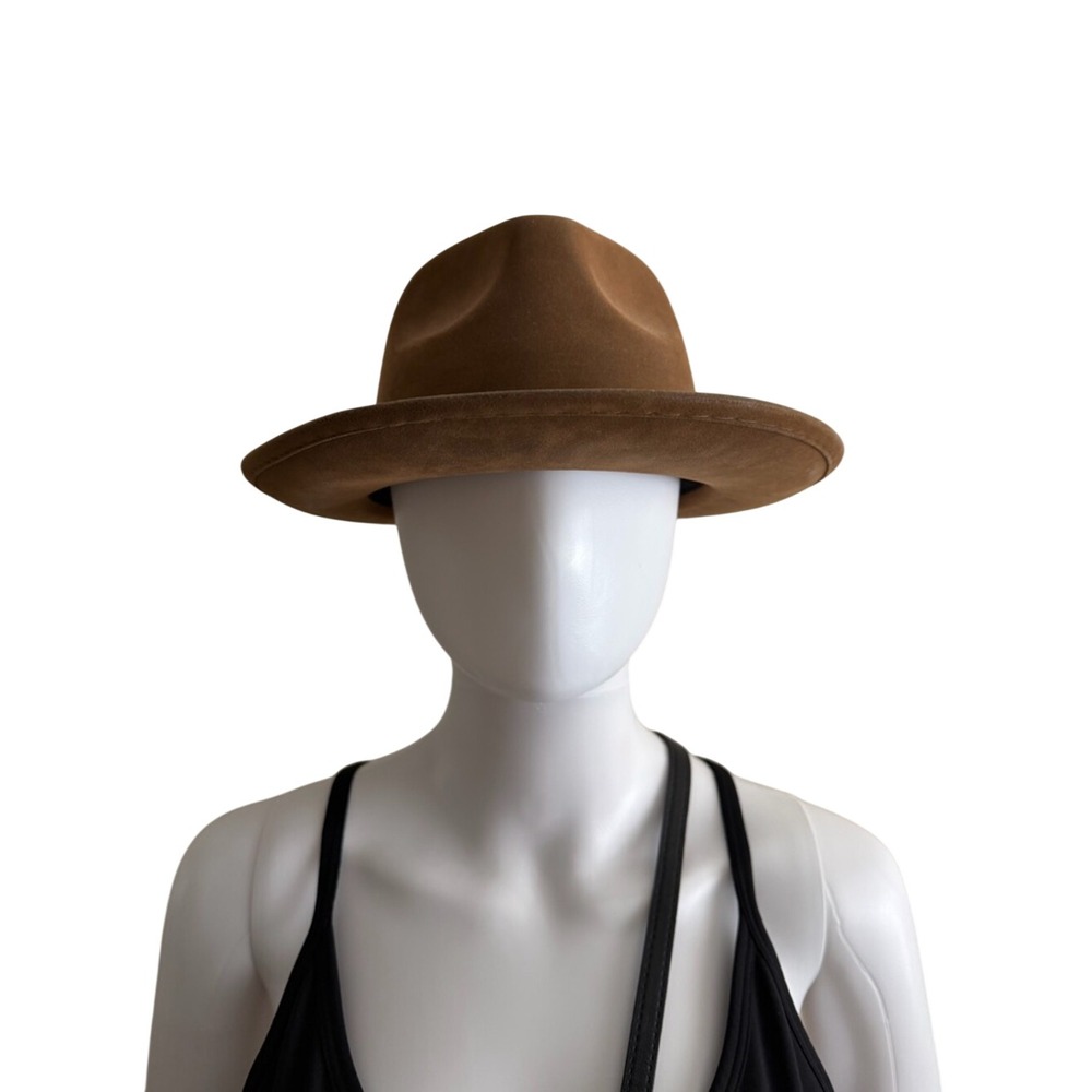 Classic Distressed faux Suede Brown Fedora Hat